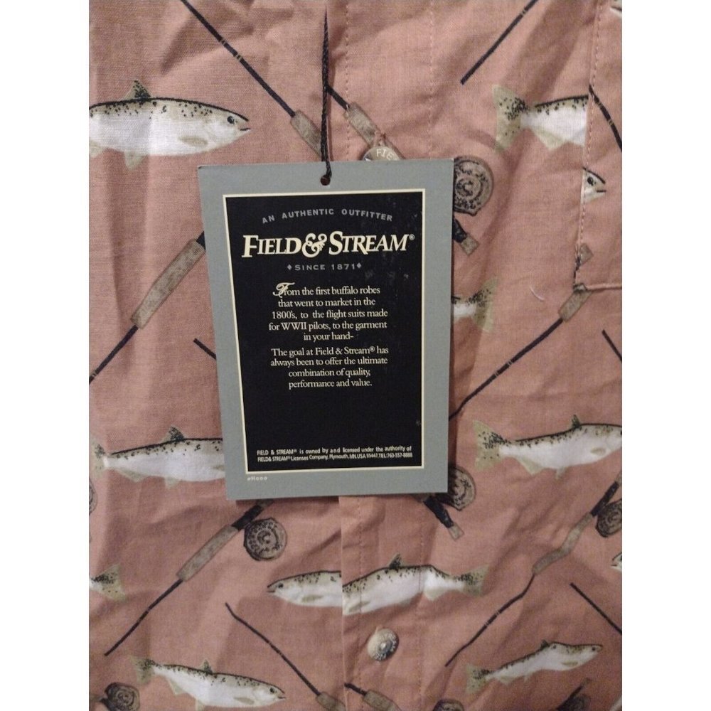 NWT New Field & Stream Long Sleeve Button Shirt Large L Fish Print Orange - Picture 6 of 10